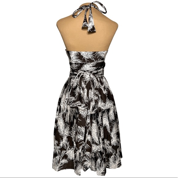 ANTONIO MELANI Dark Brown White Fern Halter Fit & Flare Dress - Picture 5 of 7